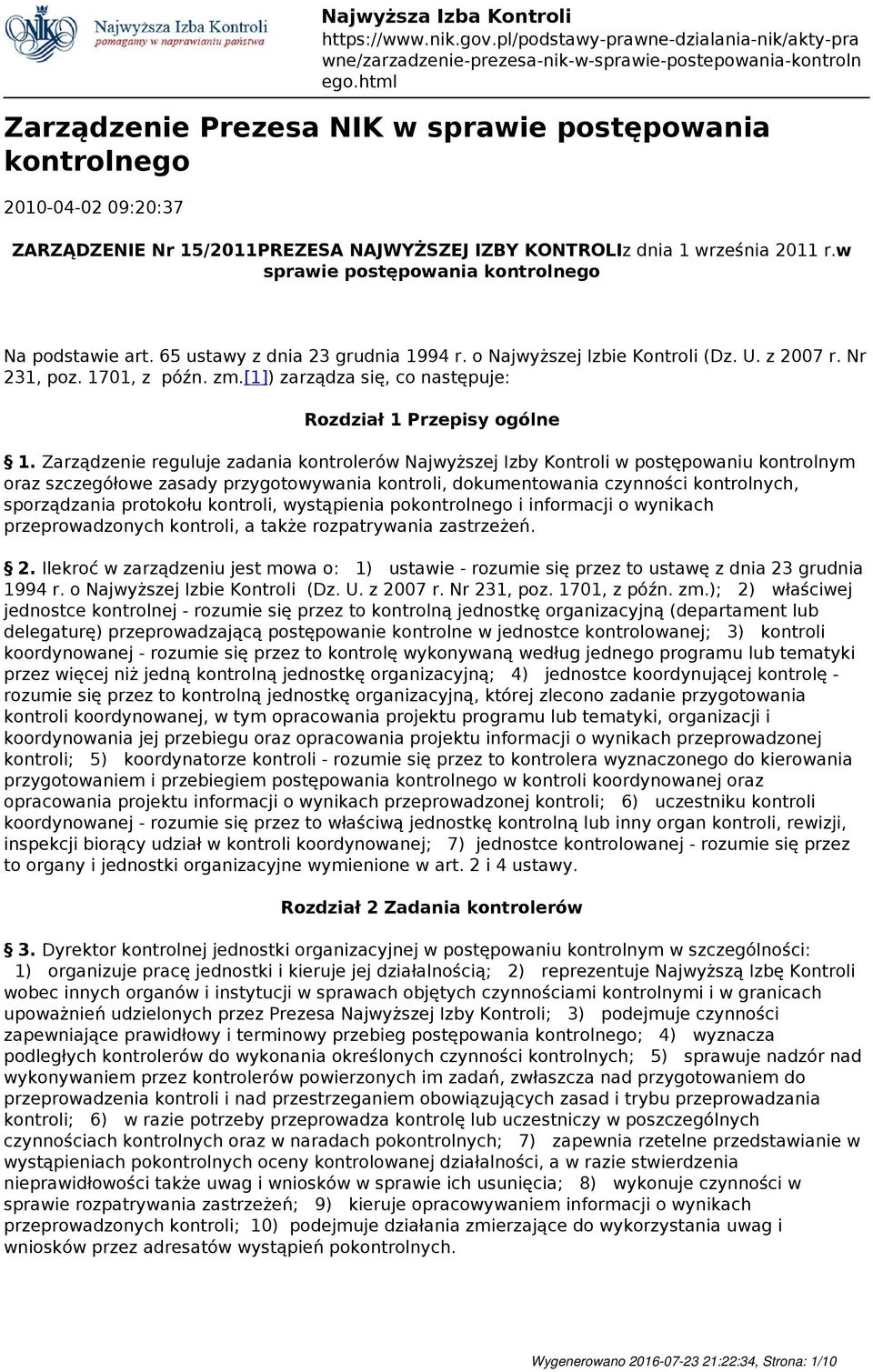 [1]) zarządza się, co następuje: Rozdział 1 Przepisy ogólne 1.