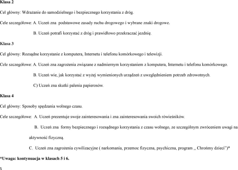 Uczeń zna zagrożenia związane z nadmiernym korzystaniem z komputera, Internetu i telefonu komórkowego. B. Uczeń wie, jak korzystać z wyżej wymienionych urządzeń z uwzględnieniem potrzeb zdrowotnych.