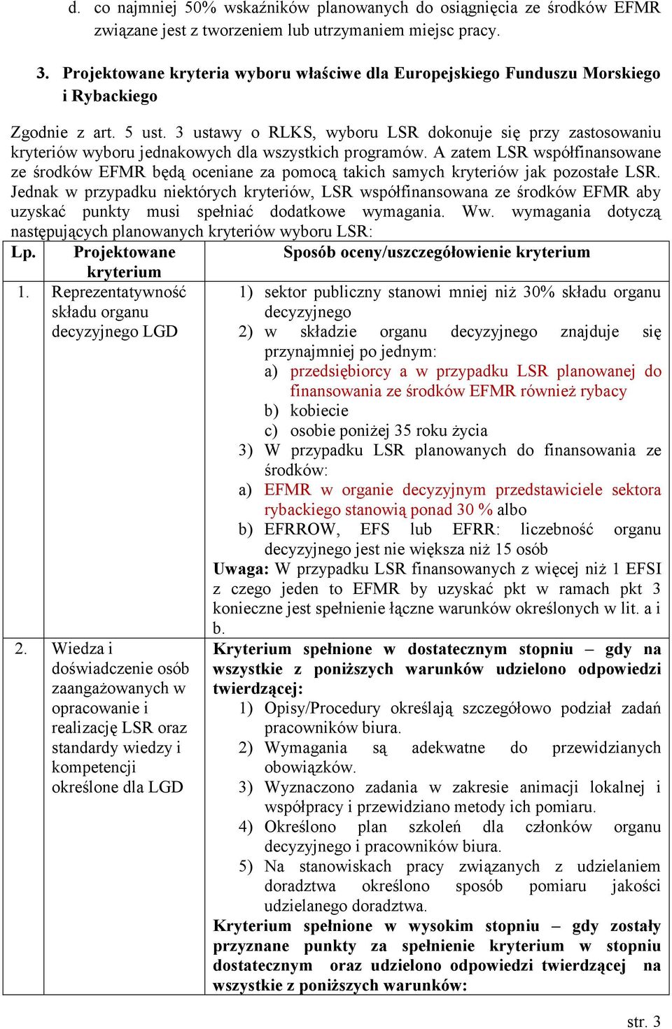 3 ustawy o RLKS, wyboru LSR dokonuje się przy zastosowaniu kryteriów wyboru jednakowych dla wszystkich programów.