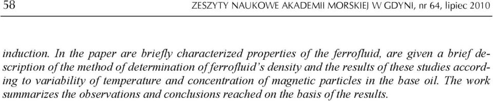 of determination of ferrofluid s density and the results of these studies according to variability of
