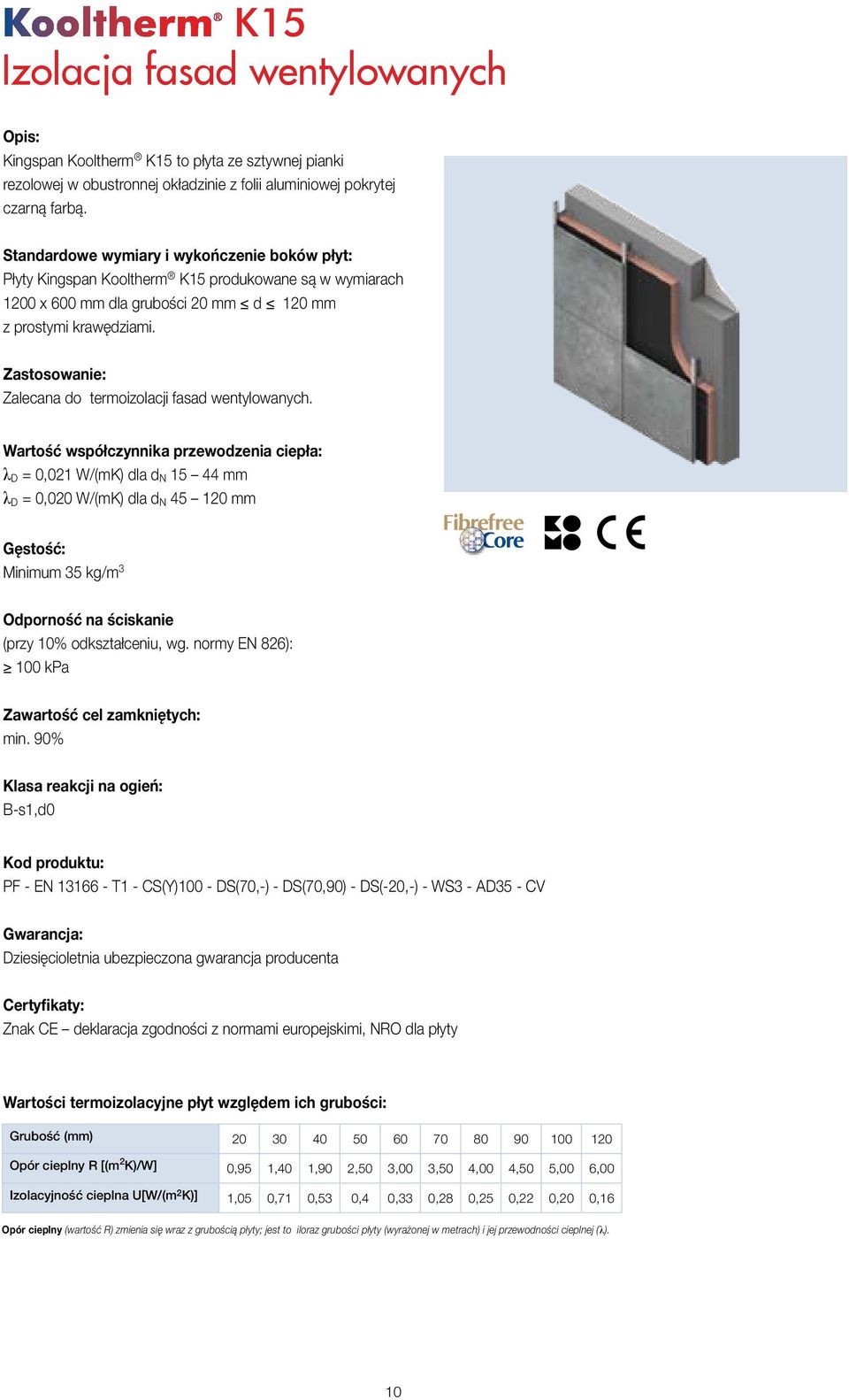 λ D = 0,021 W/(mK) dla d N 15 44 mm λ D = 0,020 W/(mK) dla d N 45 120 mm Minimum 35 kg/m 3 100 kpa Zawartość cel zamkniętych: min.