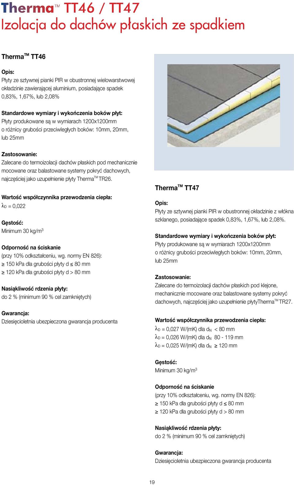 dachów płaskich pod mechanicznie mocowane oraz balastowane systemy pokryć dachowych, najczęściej jako uzupełnienie płyty Therma TM TR26.