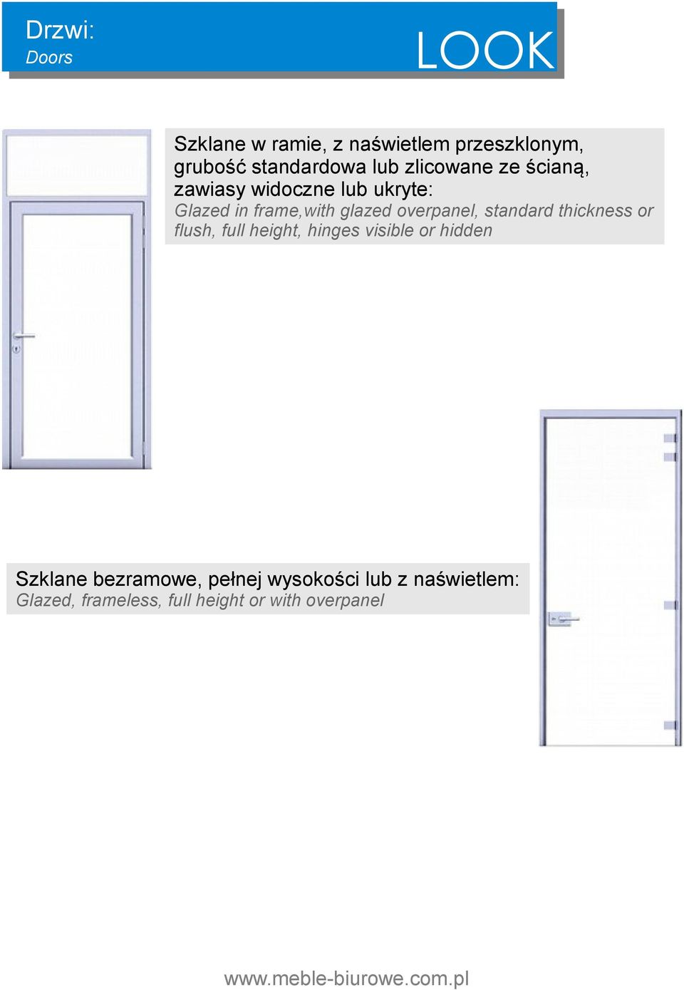 overpanel, standard thickness or flush, full height, hinges visible or hidden