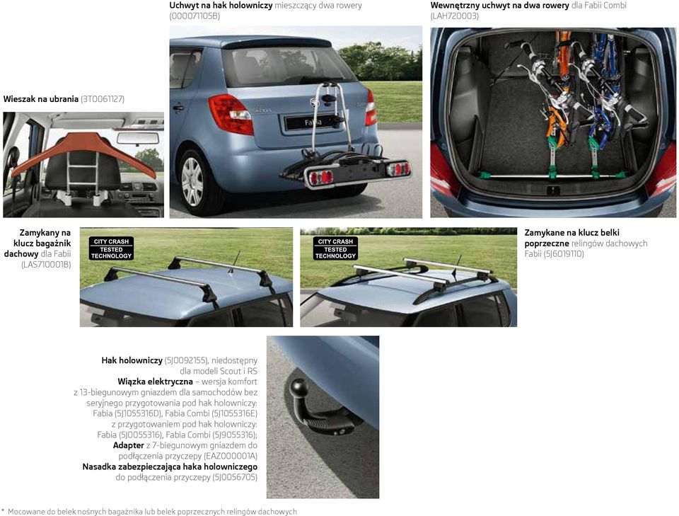 gniazdem dla samochodów bez seryjnego przygotowania pod hak holowniczy: Fabia (5J1055316D), Fabia Combi (5J1055316E) z przygotowaniem pod hak holowniczy: Fabia (5J0055316), Fabia Combi (5J9055316);