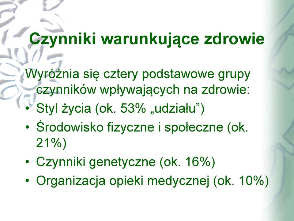 53% udziału ) Środowisko fizyczne i społeczne (ok.