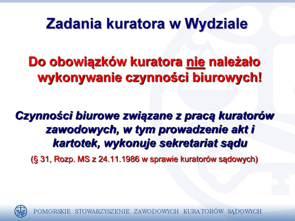 Czynności biurowe związane z pracą kuratorów zawodowych, w tym