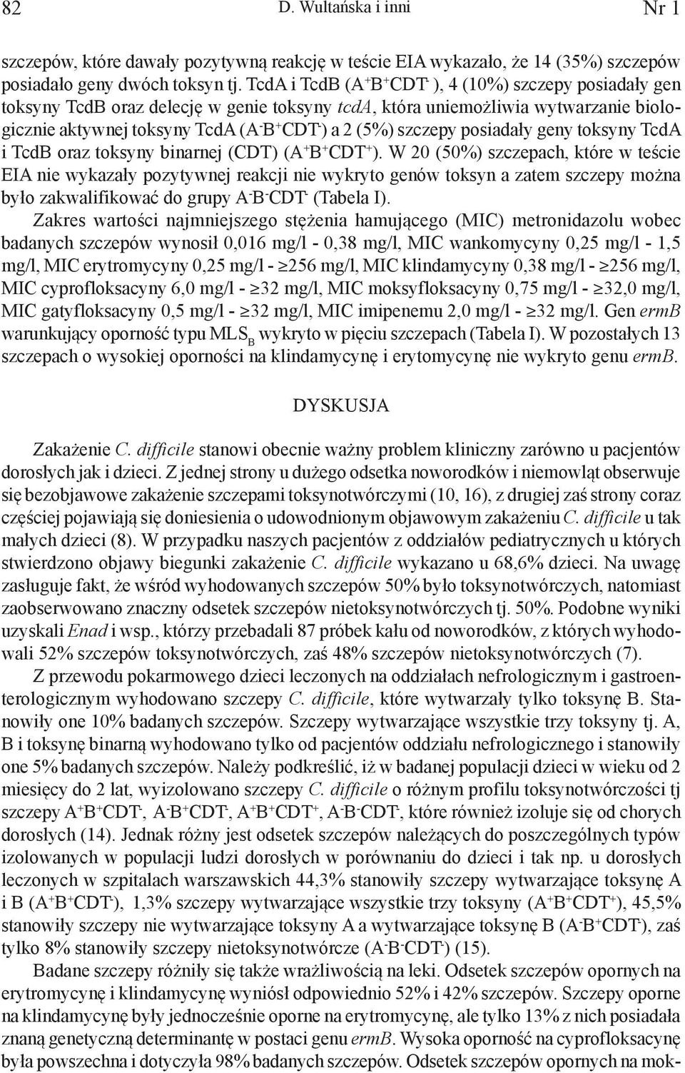 szczepy posiadały geny toksyny TcdA i TcdB oraz toksyny binarnej (CDT) (A + B + CDT + ).