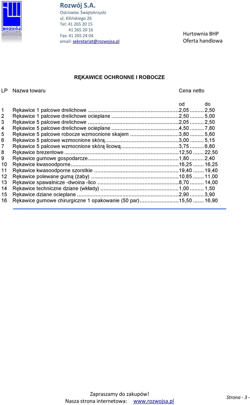 .. 6,80 8 Rękawice brezentowe...12,50... 22,50 9 Rękawice gumowe gosparcze...1,80... 2,40 10 Rękawice kwasoporne...16,25... 16,25 11 Rękawice kwasoporne szorstkie...19,40.