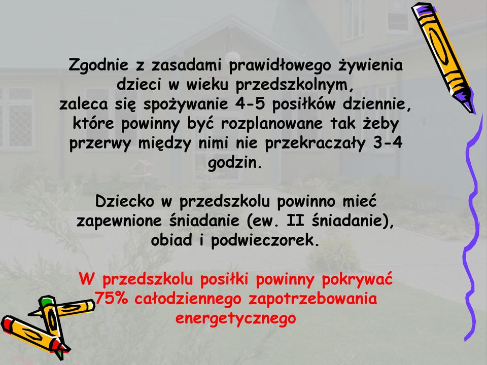 3-4 godzin. Dziecko w przedszkolu powinno mieć zapewnione śniadanie (ew.