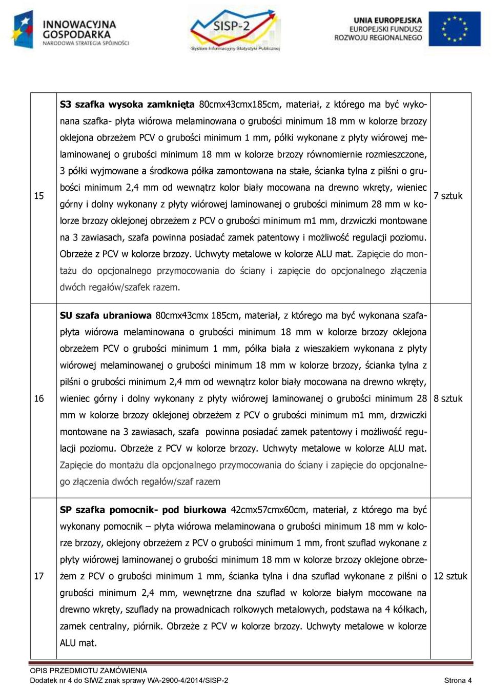 tylna z pilśni o grubości minimum 2,4 mm od wewnątrz kolor biały mocowana na drewno wkręty, wieniec górny i dolny wykonany z płyty wiórowej laminowanej o grubości minimum 28 mm w kolorze brzozy