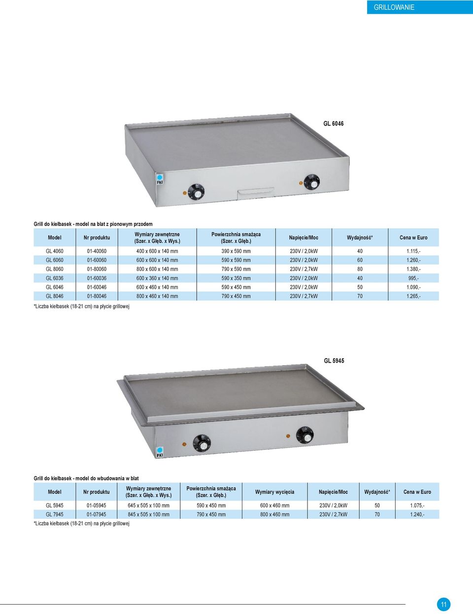 260,- GL 8060 01-80060 800 x 600 x 140 mm 790 x 590 mm 230V / 2,7kW 80 1.