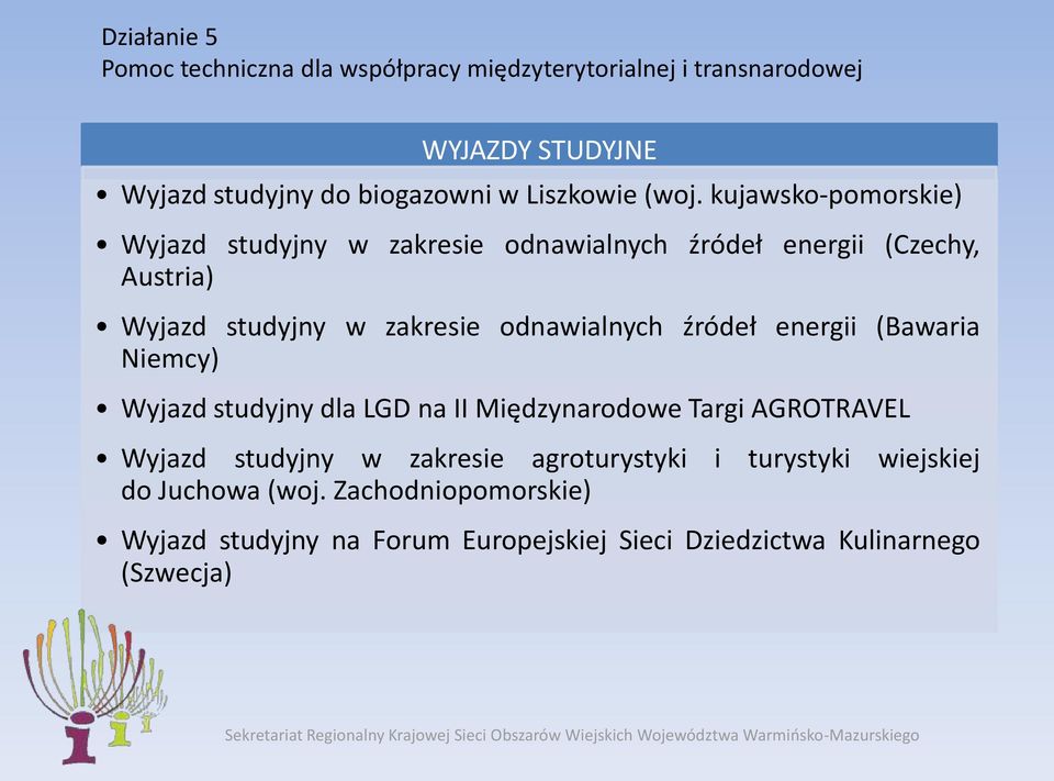 kujawsko-pomorskie) Wyjazd studyjny w zakresie odnawialnych źródeł energii (Czechy, Austria) Wyjazd studyjny w zakresie odnawialnych