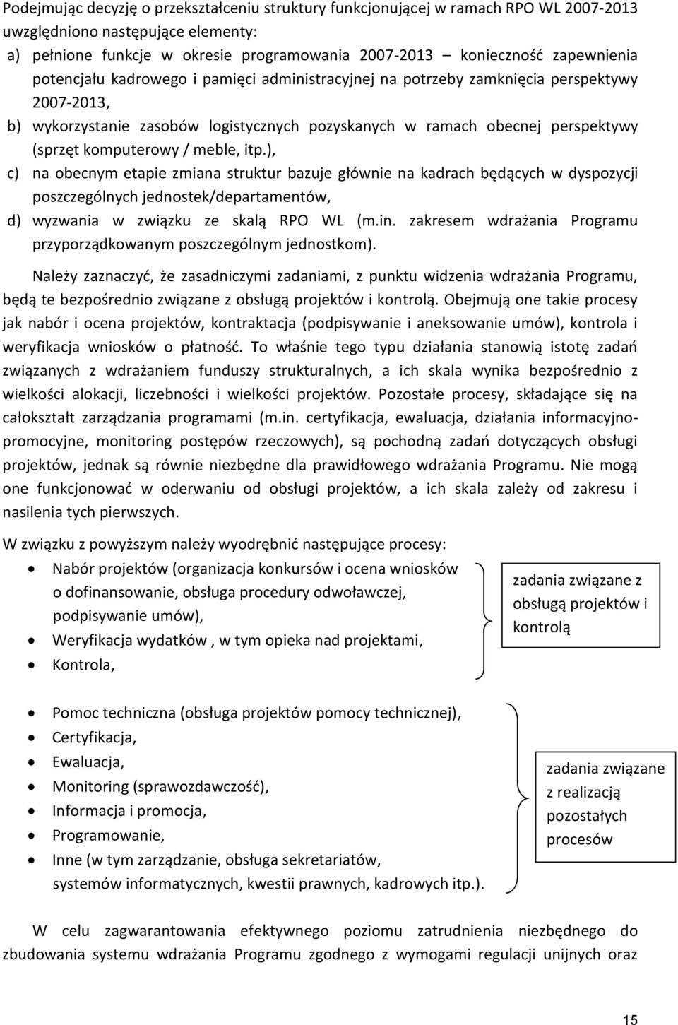 komputerowy / meble, itp.), c) na obecnym etapie zmiana struktur bazuje głównie na kadrach będących w dyspozycji poszczególnych jednostek/departamentów, d) wyzwania w związku ze skalą RPO WL (m.in.
