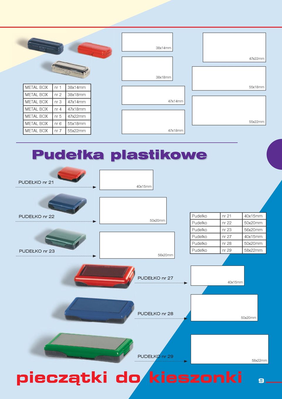 PUDEŁKO nr 22 PUDEŁKO nr 23 50x20mm 56x20mm Pudełko nr 21 40x15mm Pudełko nr 22 50x20mm Pudełko nr 23 56x20mm Pudełko nr 27