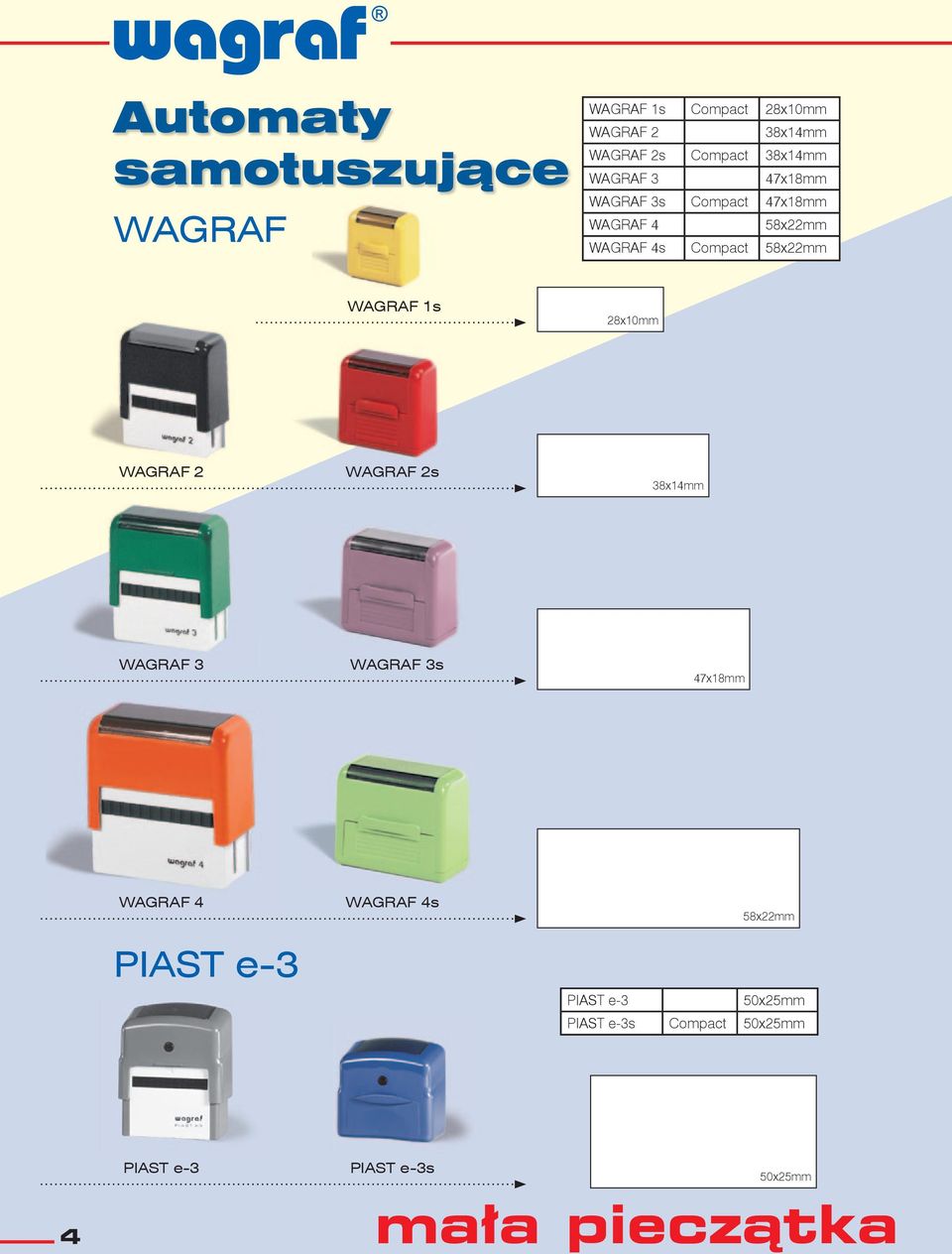WAGRAF 1s 28x10mm WAGRAF 2 WAGRAF 2s 38x14mm WAGRAF 3 WAGRAF 3s 47x18mm WAGRAF 4 PIAST e-3
