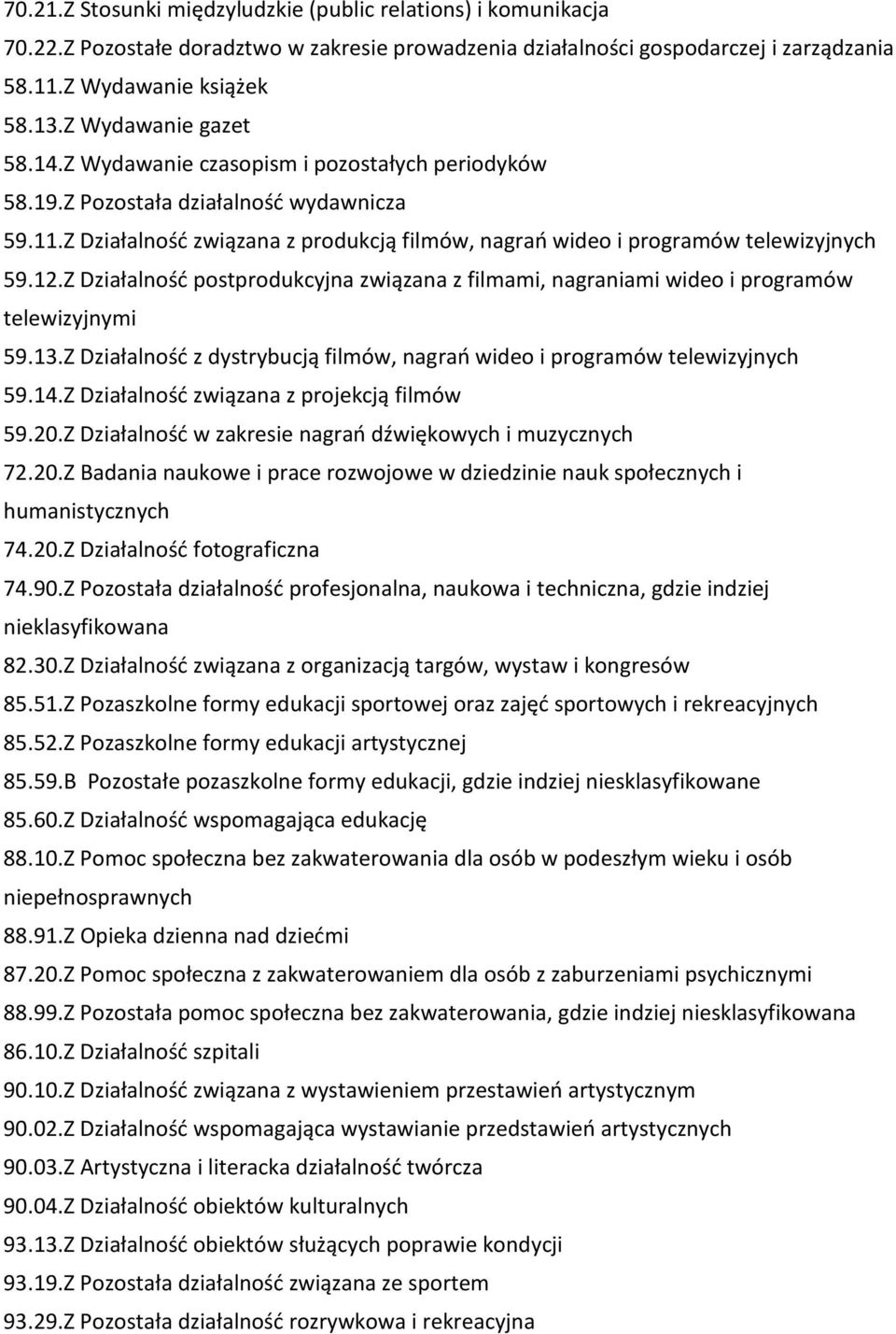 Z Działalność związana z produkcją filmów, nagrań wideo i programów telewizyjnych 59.12.Z Działalność postprodukcyjna związana z filmami, nagraniami wideo i programów telewizyjnymi 59.13.