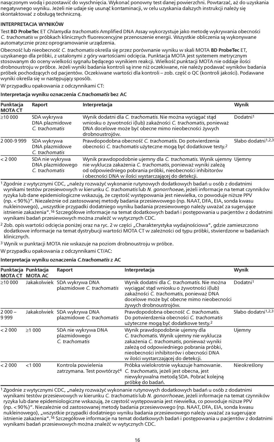 INTERPRETACJA WYNIKÓW Test BD ProbeTec ET Chlamydia trachomatis Amplified DNA Assay wykorzystuje jako metodę wykrywania obecności C.