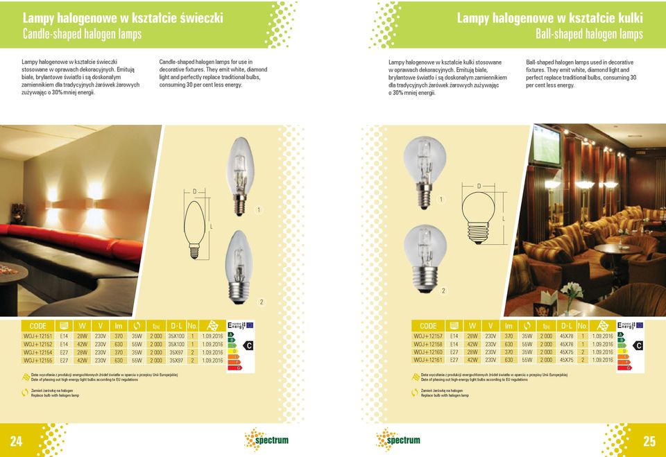 They emit white, diamond light and perfectly replace traditional bulbs, consuming 30 per cent less energy. ampy halogenowe w kształcie kulki stosowane w oprawach dekoracyjnych.