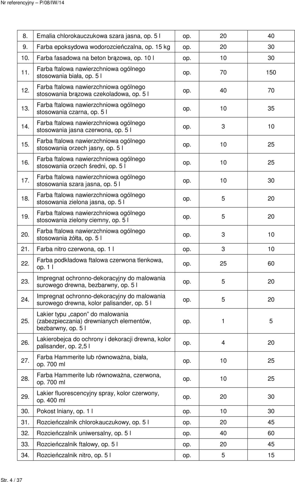 5 l stosowania orzech średni, op. 5 l stosowania szara jasna, op. 5 l stosowania zielona jasna, op. 5 l stosowania zielony ciemny, op. 5 l stosowania Ŝółta, op. 5 l op. 70 150 op. 40 70 op. 10 35 op.