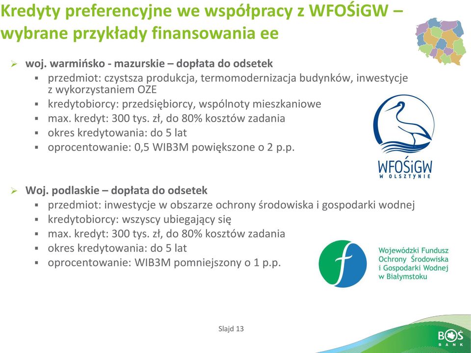 wspólnoty mieszkaniowe a. kred t: t s. zł, do % kosztów zadania okres kredytowania: do 5 lat opro e towa ie:, WIB M powiększo e o p.p. Woj.