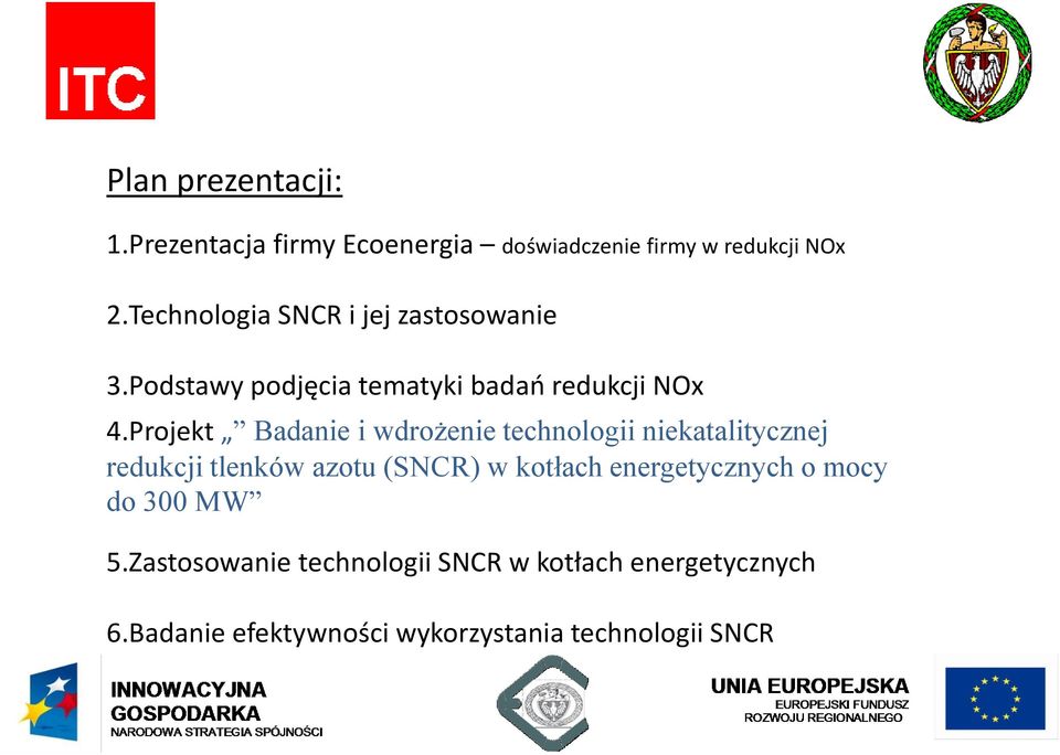 Projekt Badanie i wdrożenie technologii niekatalitycznej redukcji tlenków azotu (SNCR) w kotłach