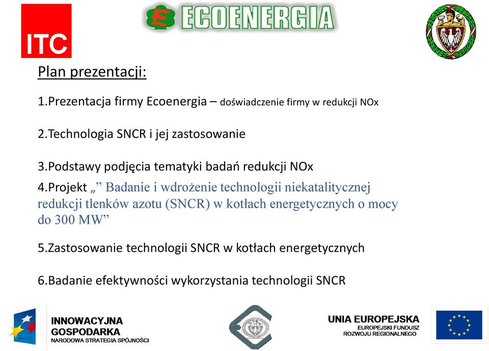 Projekt Badanie i wdrożenie technologii niekatalitycznej redukcji tlenków azotu (SNCR) w kotłach