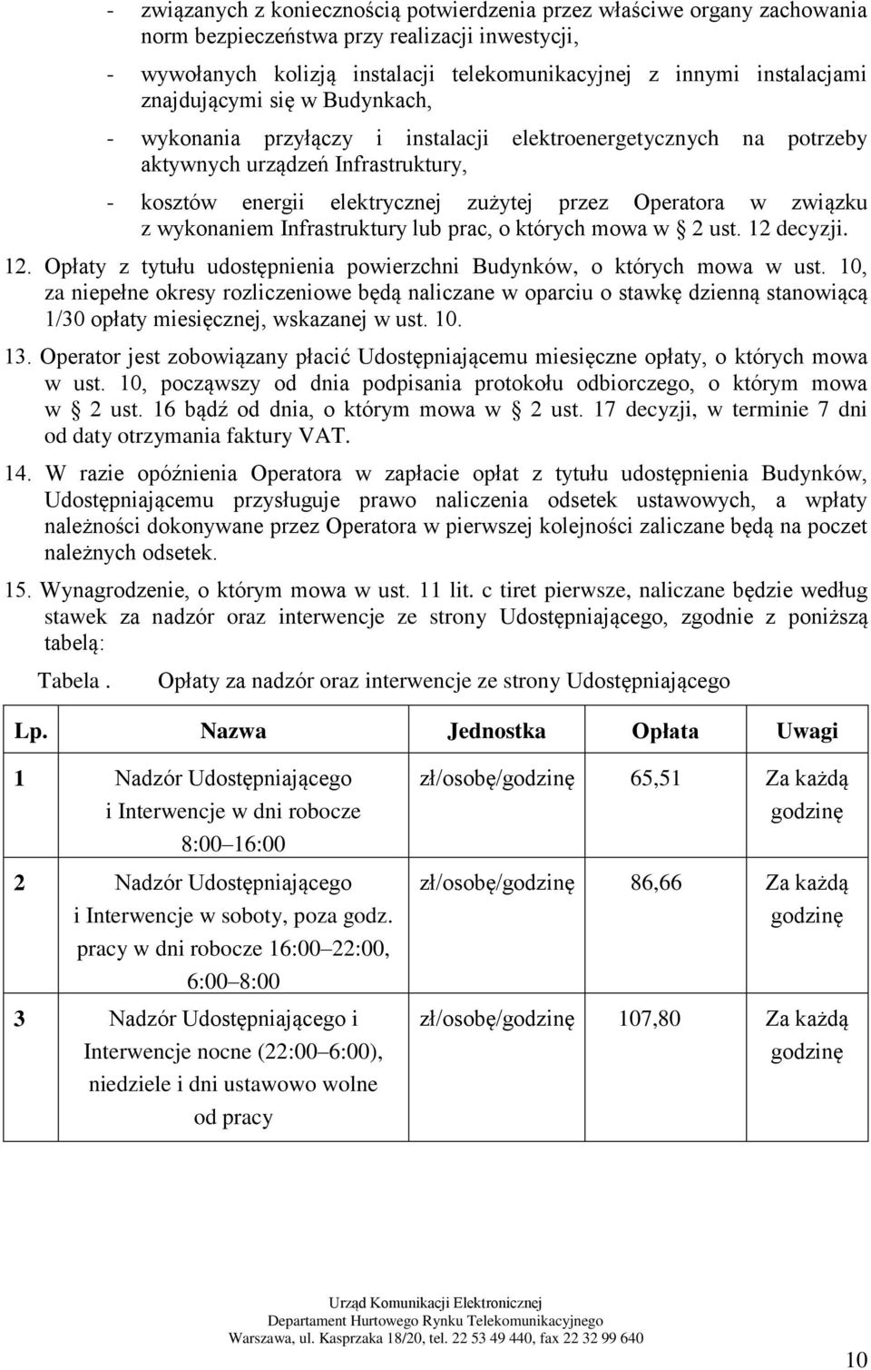 z wykonaniem Infrastruktury lub prac, o których mowa w 2 ust. 12 decyzji. 12. Opłaty z tytułu udostępnienia powierzchni Budynków, o których mowa w ust.
