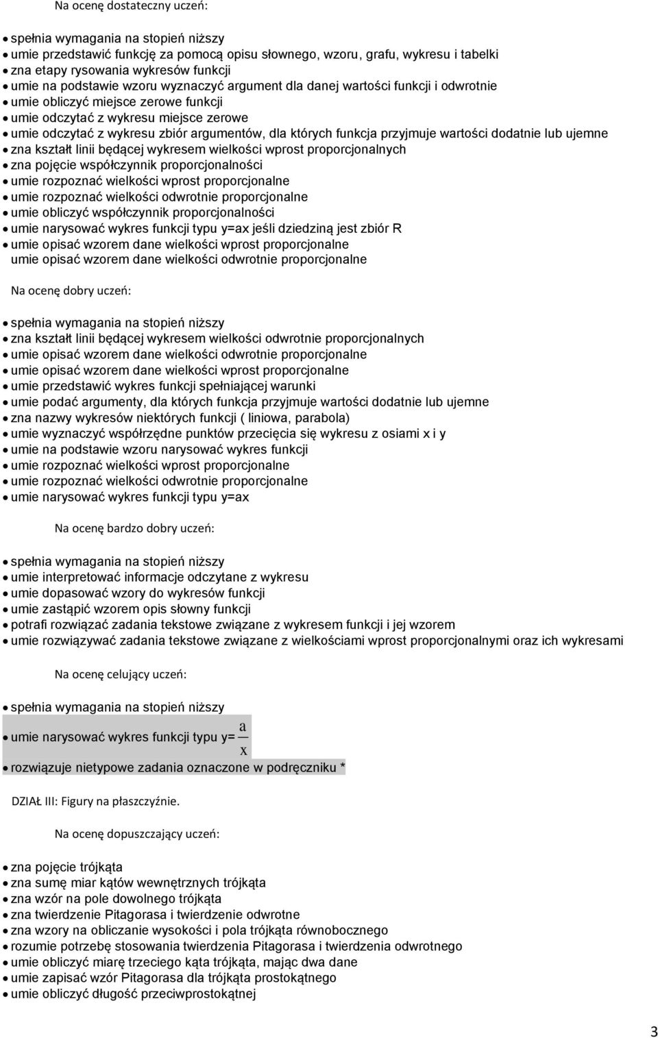 linii będącej wykresem wielkości wprost proporcjonalnych zna pojęcie współczynnik proporcjonalności umie rozpoznać wielkości wprost proporcjonalne umie rozpoznać wielkości odwrotnie proporcjonalne