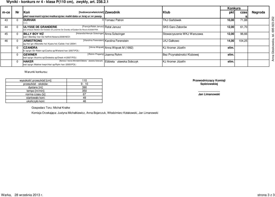 \newton De Kreiker f\lunanime De Grandry f/quidam De Revel f\2008\fra\ 45 0 BILLY BOY WZ [Holandia\Henryk Szlezinger] Anna Szlezinger Stowarzyzenie WKJ Warzawa 12,00 96,66 wał.
