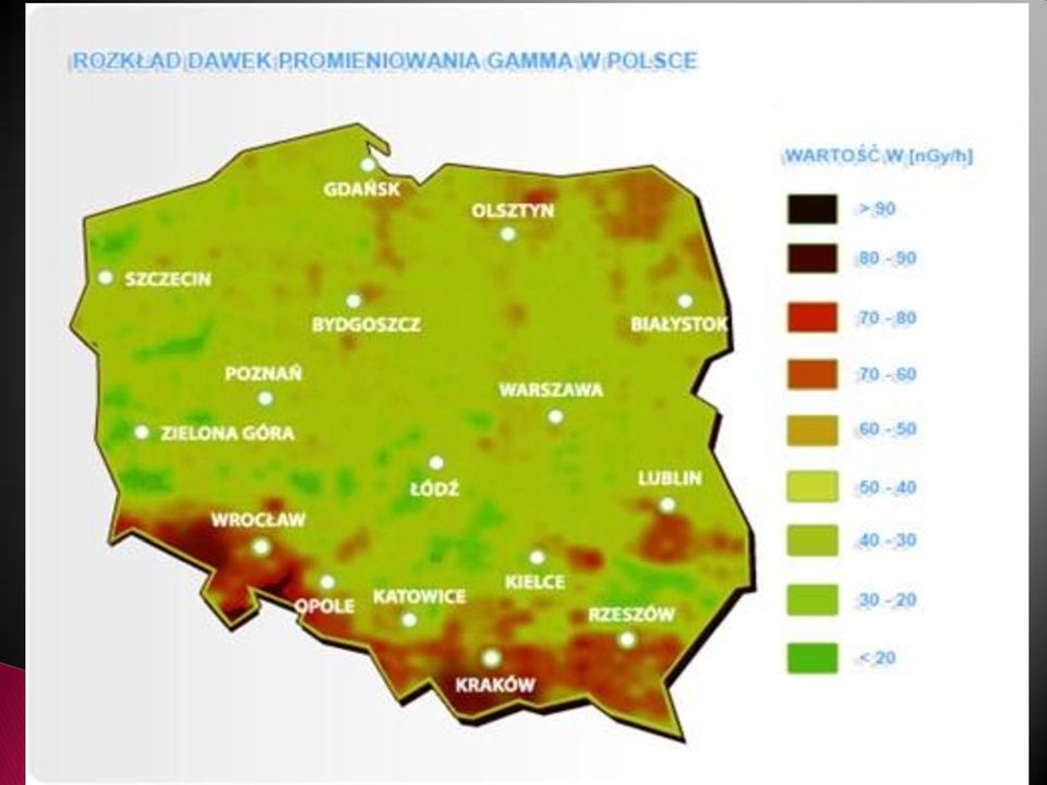 Na podstawie tych danych jest sporządzana aktualna mapa rozkładu mocy dawki promieniowania gamma w Polsce.