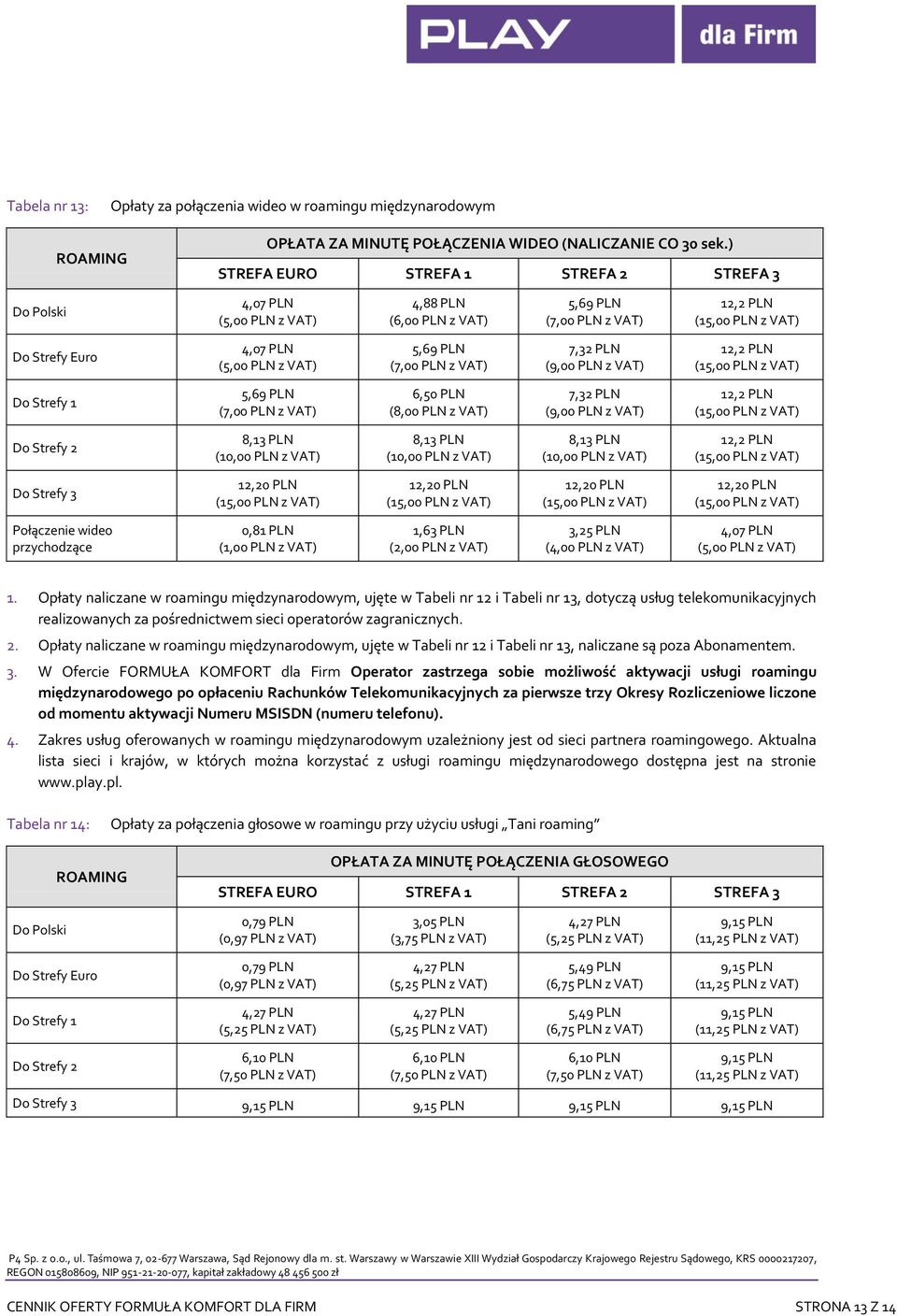 VAT) 7,32 PLN (9,00 PLN z VAT) 12,2 PLN Do Strefy 1 5,69 PLN (7,00 PLN z VAT) 6,50 PLN (8,00 PLN z VAT) 7,32 PLN (9,00 PLN z VAT) 12,2 PLN Do Strefy 2 12,2 PLN Do Strefy 3 Połączenie wideo