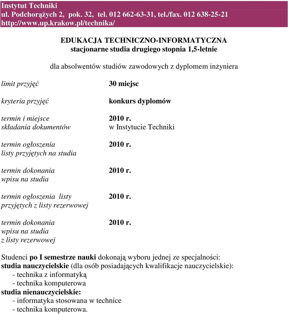 termin ogłoszenia listy 2010 r.