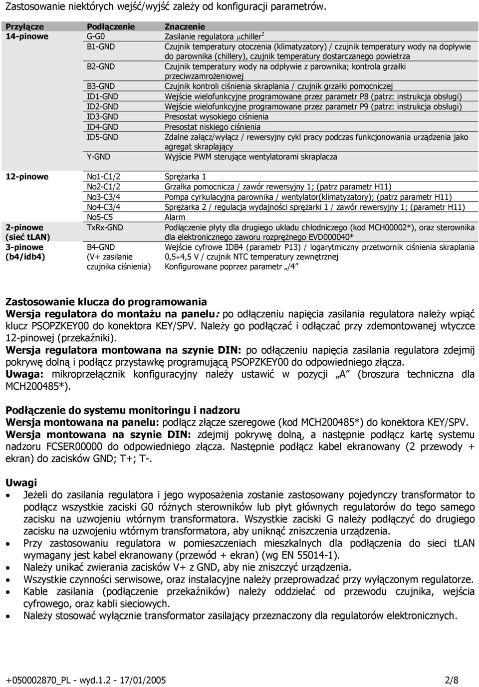 czujnik temperatury dostarczanego powietrza B2-GND Czujnik temperatury wody na odpływie z parownika; kontrola grzałki przeciwzamrożeniowej B3-GND Czujnik kontroli ciśnienia skraplania / czujnik