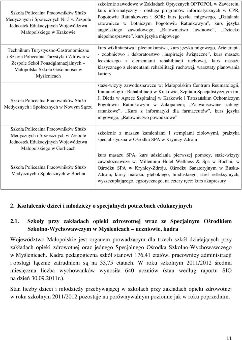 Pracowników SłuŜb Medycznych i Społecznych w Zespole Jednostek Edukacyjnych Województwa Małopolskiego w Gorlicach Szkoła Policealna Pracowników SłuŜb Medycznych i Społecznych w Bochni szkolenie