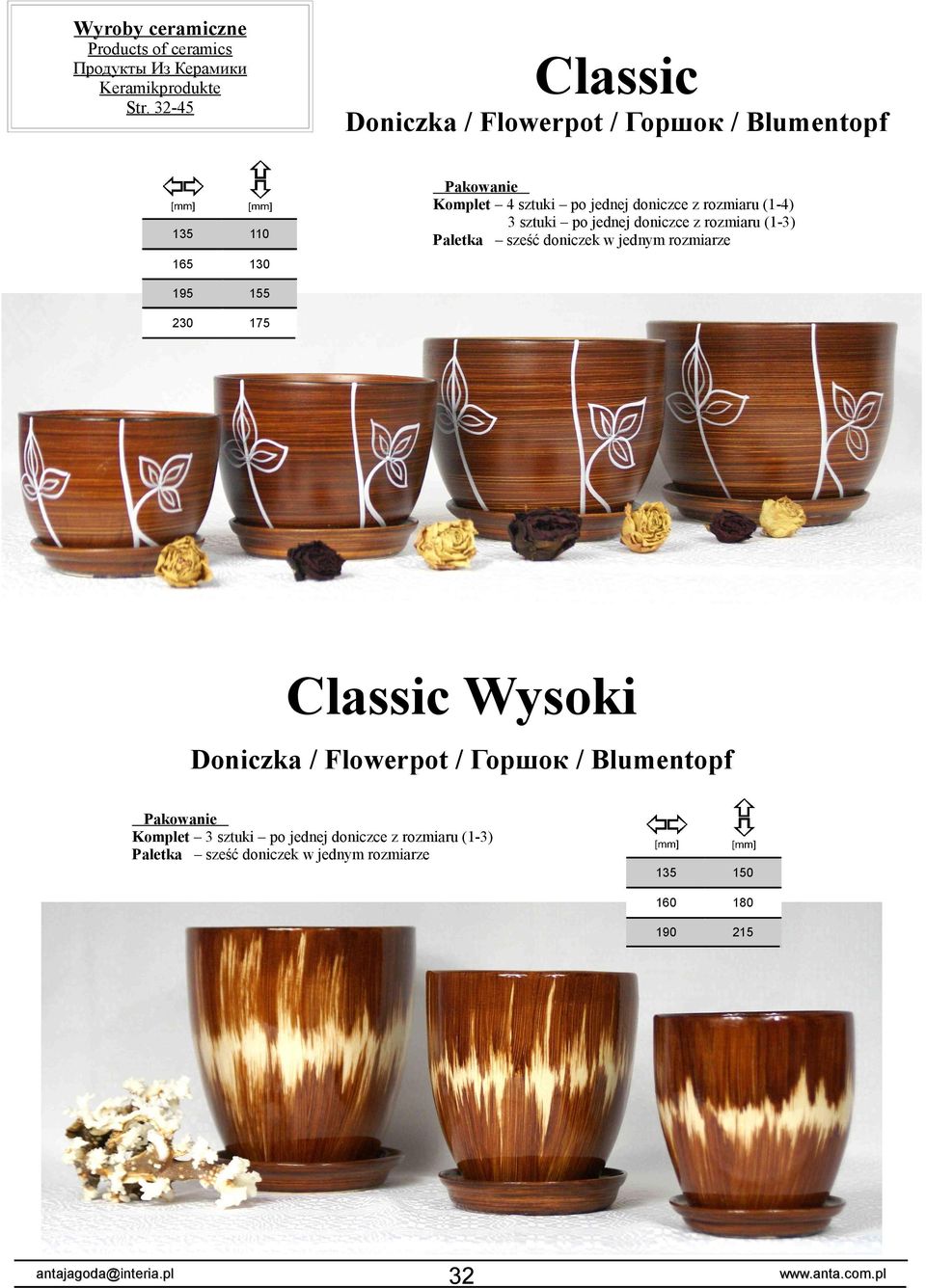 sztuki po jednej doniczce z rozmiaru (1-3) Paletka sześć doniczek w jednym rozmiarze Classic Wysoki