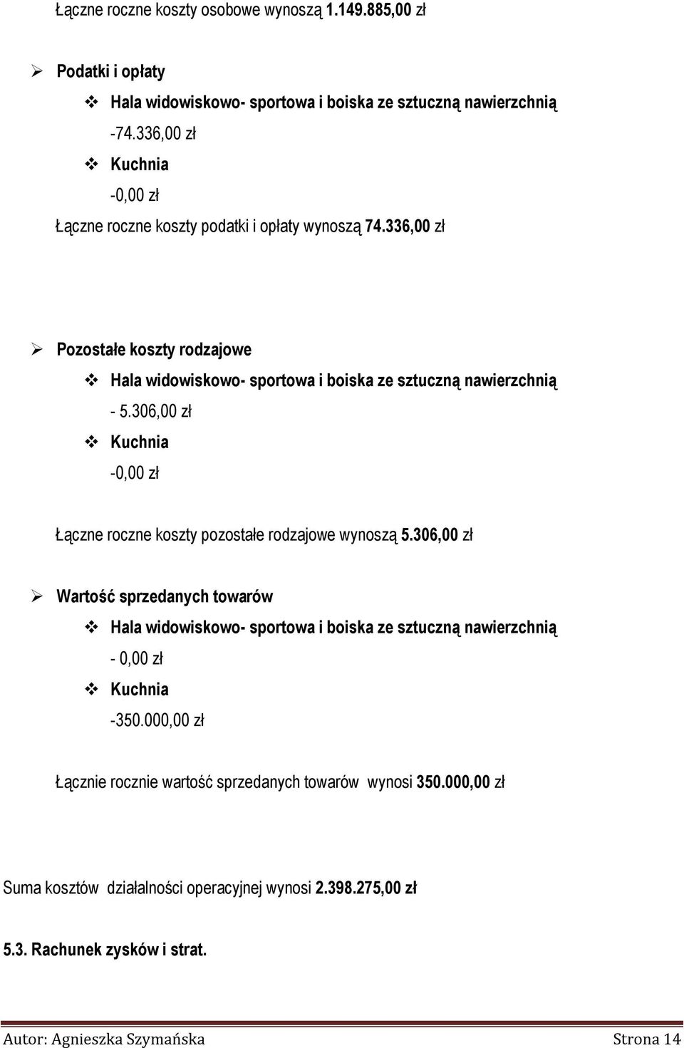 306,00 zł Kuchnia -0,00 zł Łączne roczne koszty pozostałe rodzajowe wynoszą 5.