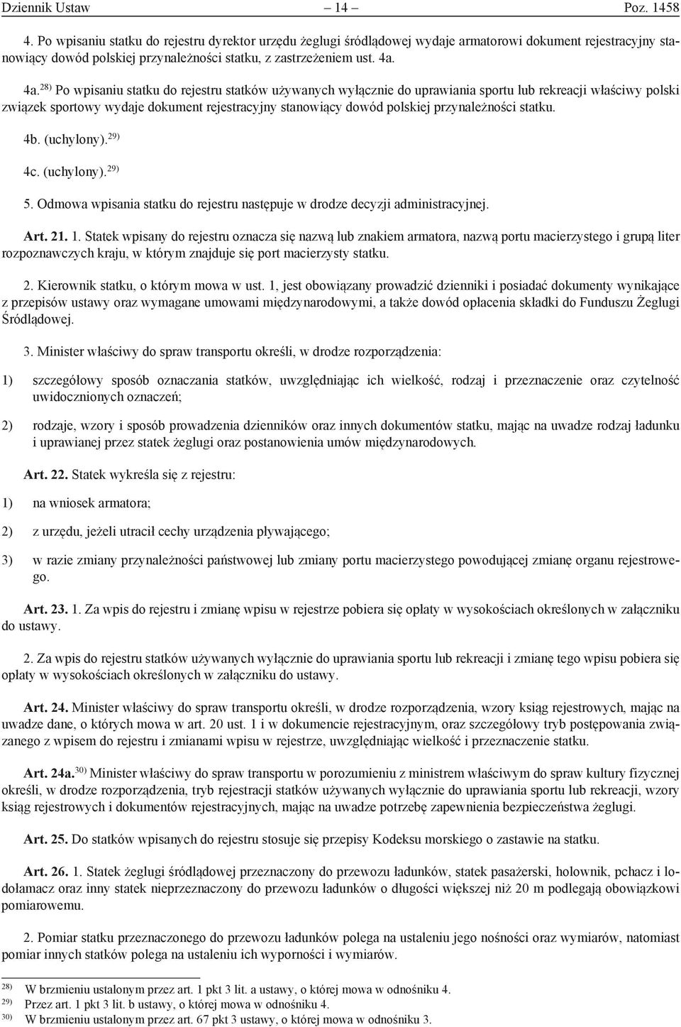 4a. 28) Po wpisaniu statku do rejestru statków używanych wyłącznie do uprawiania sportu lub rekreacji właściwy polski związek sportowy wydaje dokument rejestracyjny stanowiący dowód polskiej