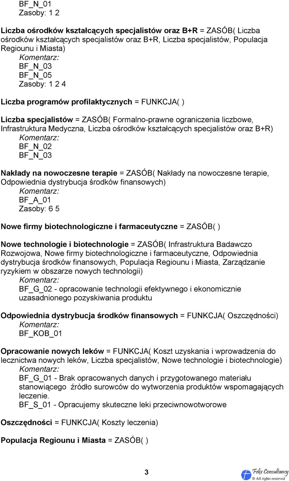 Nakłady na nowoczesne terapie = ZASÓB( Nakłady na nowoczesne terapie, Odpowiednia dystrybucja środków finansowych) Zasoby: 6 5 Nowe firmy biotechnologiczne i farmaceutyczne = ZASÓB( ) Nowe