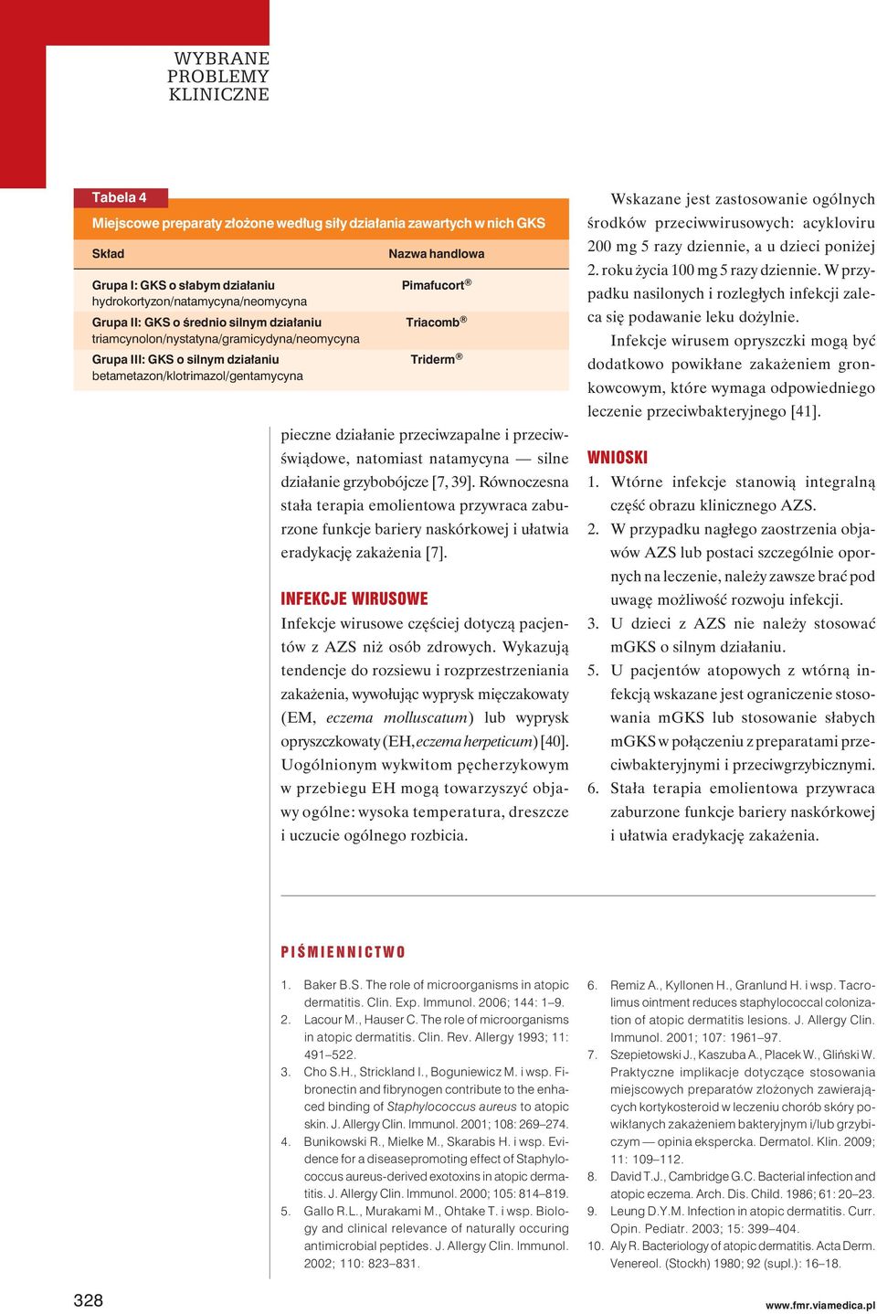 przeciwświądowe, natomiast natamycyna silne działanie grzybobójcze [7, 39]. Równoczesna stała terapia emolientowa przywraca zaburzone funkcje bariery naskórkowej i ułatwia eradykację zakażenia [7].