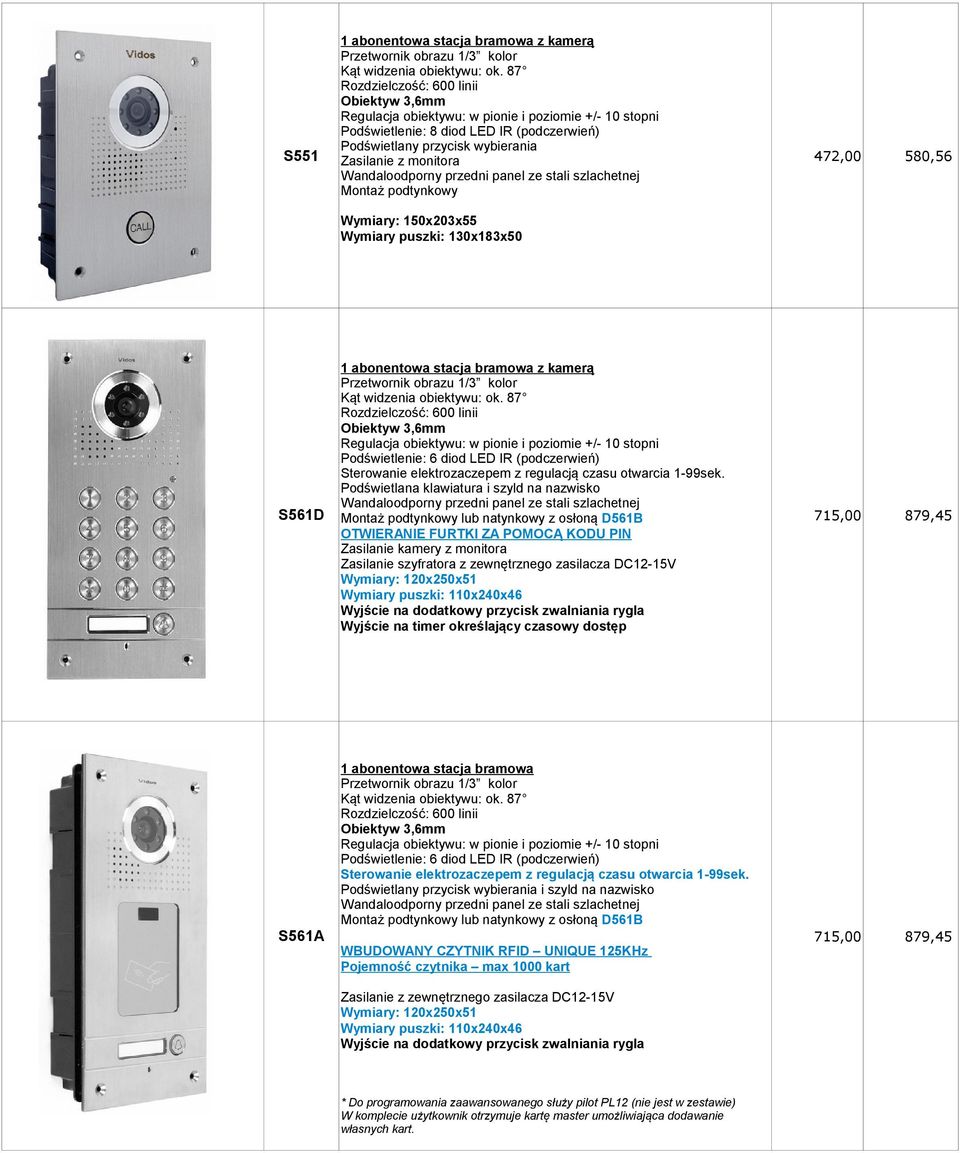 ZA POMOCĄ KODU PIN Zasilanie kamery z monitora Zasilanie szyfratora z zewnętrznego zasilacza DC12-15V Wymiary: 120x250x51 Wymiary puszki: 110x240x46 Wyjście na dodatkowy przycisk zwalniania rygla