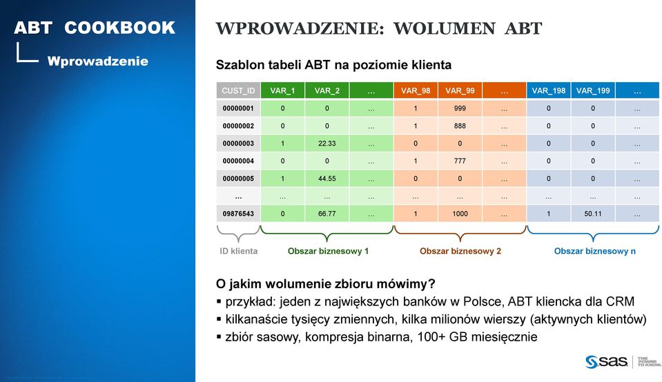 11 ID klienta Obszar biznesowy 1 Obszar biznesowy 2 Obszar biznesowy n O jakim wolumenie zbioru mówimy?