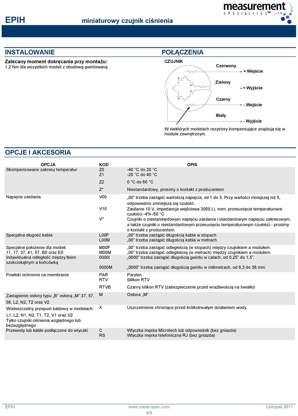 OPCJE I AKCESORIA OPCJA KOD OPIS Skompensowane zakresy temperatur Z0-40 C do 20 C Z1-20 C do 40 C Z2 0 C do 60 C Z* Niestandardowy, prosimy o kontakt z producentem Napięcie zasilania V00 00 trzeba