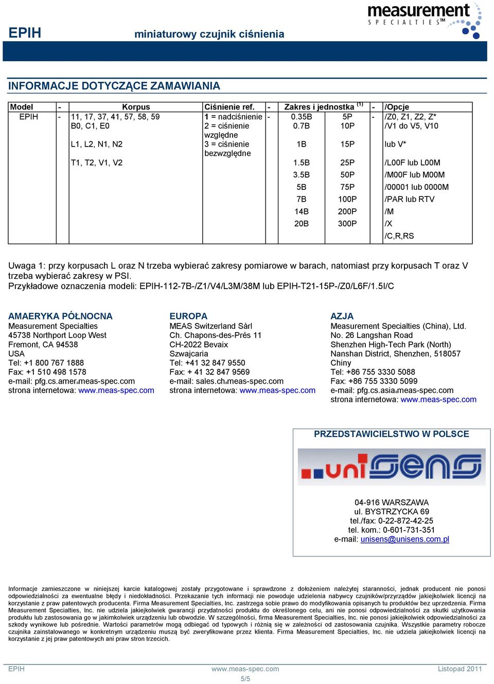 5B 50P /M00F lub M00M 5B 75P /00001 lub 0000M 7B 100P /PAR lub RTV 14B 200P /M 20B 300P /X /C,R,RS Uwaga 1: przy korpusach L oraz N trzeba wybierać zakresy pomiarowe w barach, natomiast przy