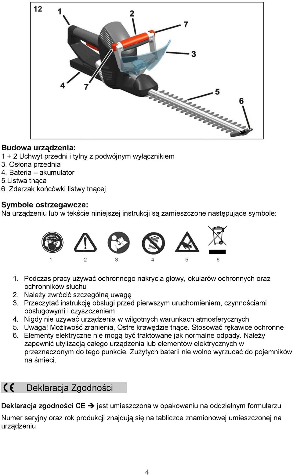Podczas pracy używać ochronnego nakrycia głowy, okularów ochronnych oraz ochronników słuchu 2. Należy zwrócić szczególną uwagę 3.