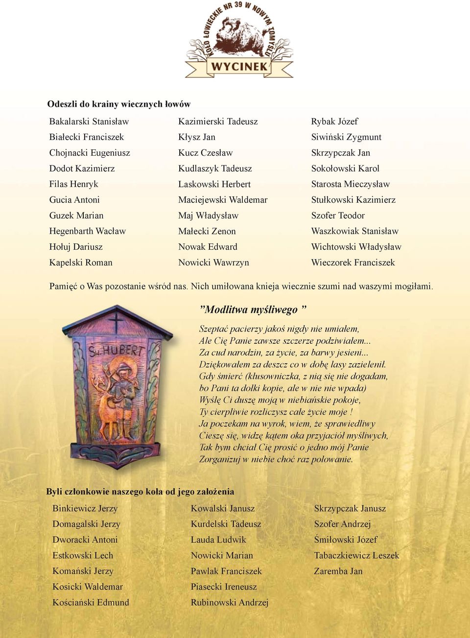 Jan Sokołowski Karol Starosta Mieczysław Stułkowski Kazimierz Szofer Teodor Waszkowiak Stanisław Wichtowski Władysław Wieczorek Franciszek Pamięć o Was pozostanie wśród nas.