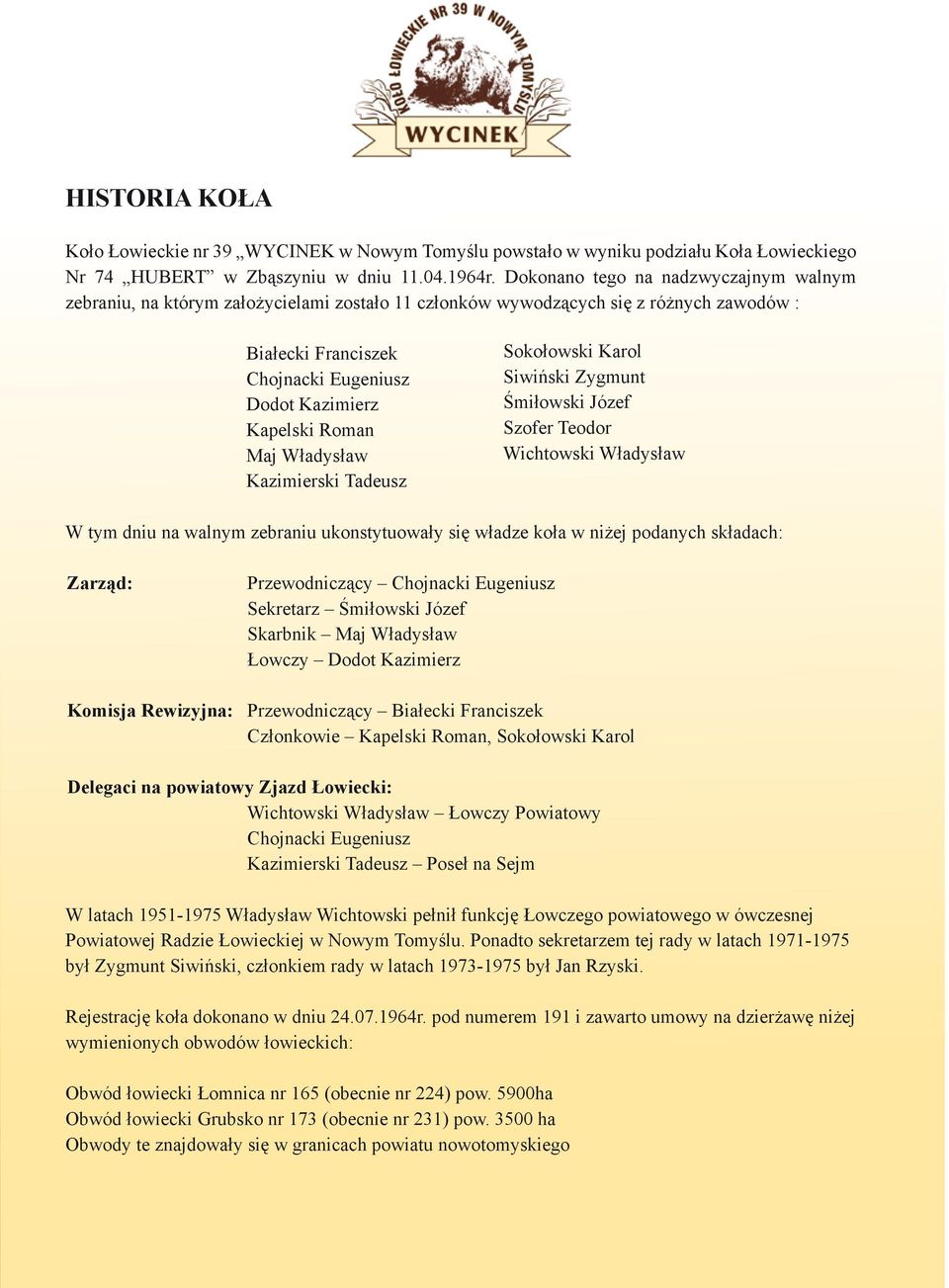 Maj Władysław Kazimierski Tadeusz Sokołowski Karol Siwiński Zygmunt Śmiłowski Józef Szofer Teodor Wichtowski Władysław W tym dniu na walnym zebraniu ukonstytuowały się władze koła w niżej podanych
