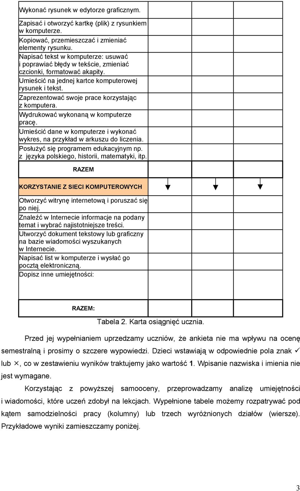 Zaprezentować swoje prace korzystając z komputera. Wydrukować wykonaną w komputerze pracę. Umieścić dane w komputerze i wykonać wykres, na przykład w arkuszu do liczenia.