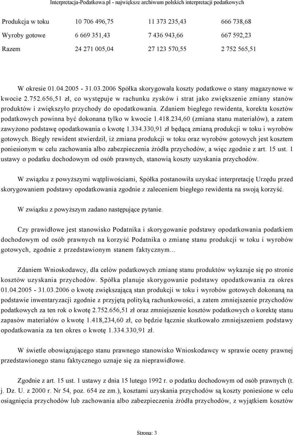 656,51 zł, co występuje w rachunku zysków i strat jako zwiększenie zmiany stanów produktów i zwiększyło przychody do opodatkowania.