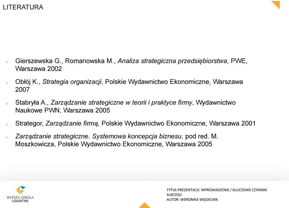 , Zarządzanie strategiczne w teorii i praktyce firmy, Wydawnictwo Naukowe PWN, Warszawa 2005 Strategor, Zarządzanie
