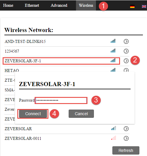 Podłączanie do Internetu 1. XXXX" oznacza cztery ostatnie cyfr numeru identyfikacyjnego modułu ComBox. Krok 2: Uruchom przeglądarkę internetową i wprowadź http://160.190.0.1. Otworzy się wewnętrzna strona internetowa.